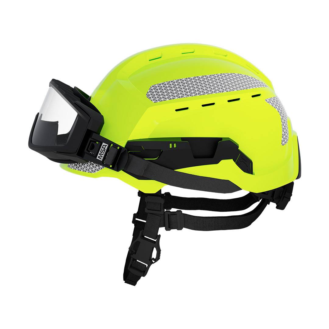 CASCO RESCATE E INCENDIO MSA F2 AMARILLO FLUOR C/GAFAS RGR - Start